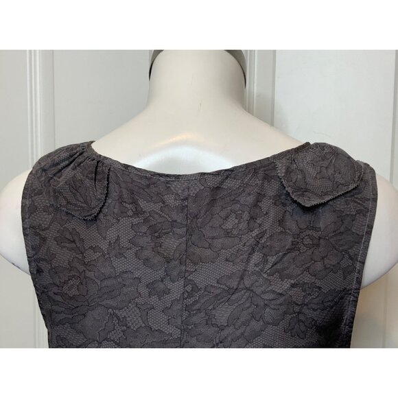 Theory Gray Floral Lace Print Silk Sleeveless Ruffle Top, Size P - Picture 6 of 10